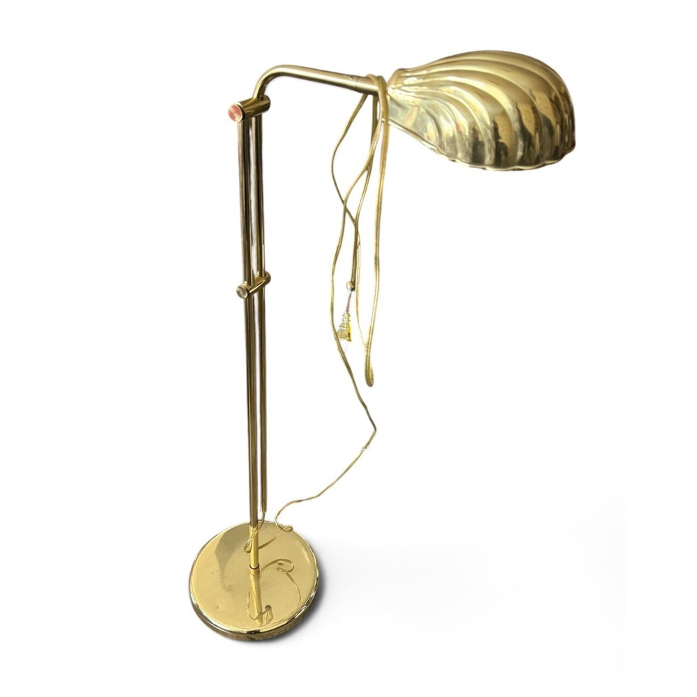 Vintage Adjustable Brass Floor Lamp Art Deco MCM Shell Shade Heavy Base